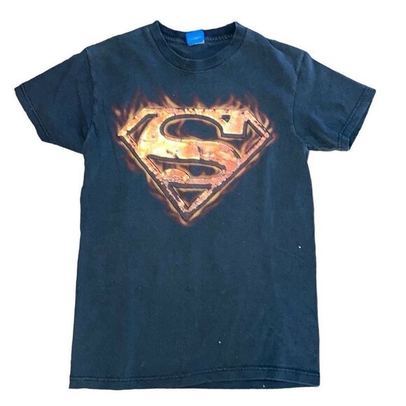 Vtg Y2K Men’s Size Small Short Sleeve Superman Flame Front Logo Graphic T Shirt - Picture 1 of 4
